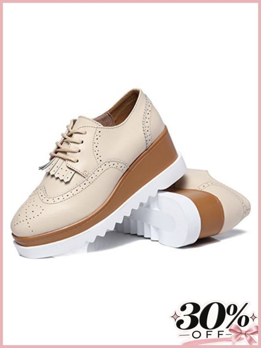 Women's Leather Platform Wedge Oxford Shoes Tassel Lace-Up